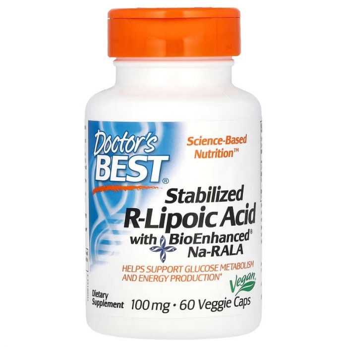 Doctor's Best, Stabilized R-Lipoic Acid with BioEnhanced Na-RALA, 100 mg, 60 Veggie Caps. 753950001237