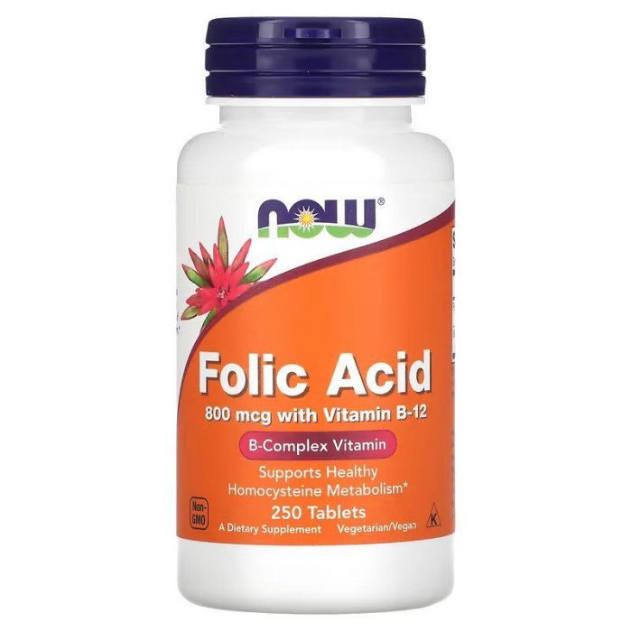Folic Acid Foliumzuur 800 mcg met B12 | NOW Foods. 733739004765