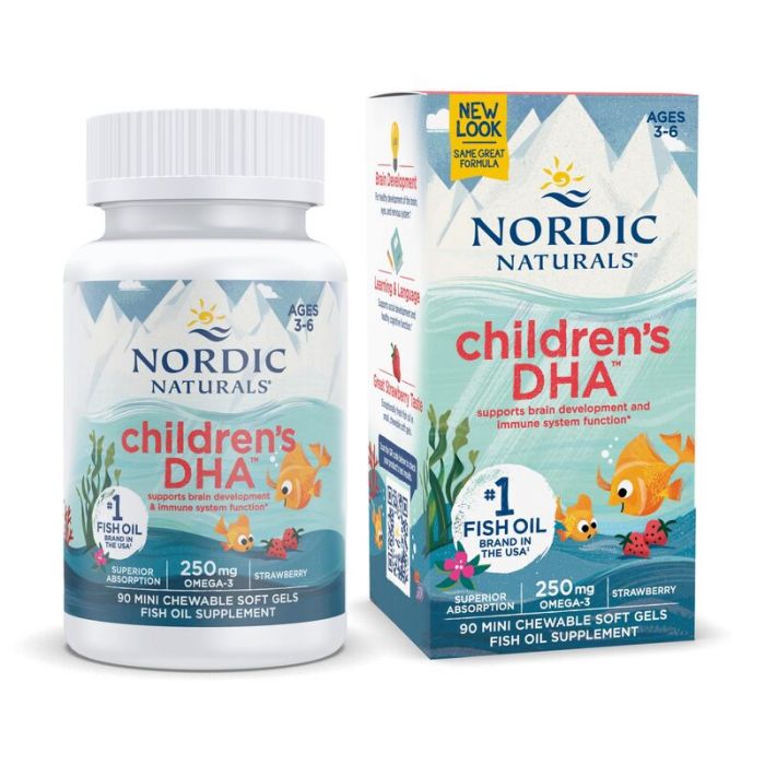 Nordic Naturals Children’s DHA, Strawberry - 90 Mini Chewable Soft Gels for Kids - 250 mg Omega-3 with EPA & DHA. 768990017100