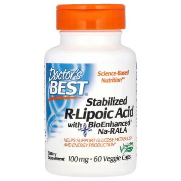 Doctor's Best, Stabilized R-Lipoic Acid with BioEnhanced Na-RALA, 100 mg, 60 Veggie Caps. 753950001237