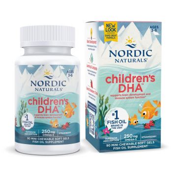 Nordic Naturals Children’s DHA, Strawberry - 90 Mini Chewable Soft Gels for Kids - 250 mg Omega-3 with EPA & DHA. 768990017100