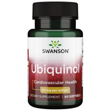 Ubiquinol, Swanson. Ubiquinol verbetert de energieproductie in het hart en beschermt deze tegen oxidatieve stress, gaat LDL-oxidatie tegen, verlaagt de Lp(a)-spiegel (risicofactor voor hart- en vaatziekten), vermindert de bloedviscositeit en verbetert de 